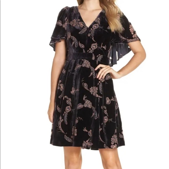 Eliza J Dresses & Skirts - Eliza J deep purple velvet shirt flounce sleeve shirt dress size 12P